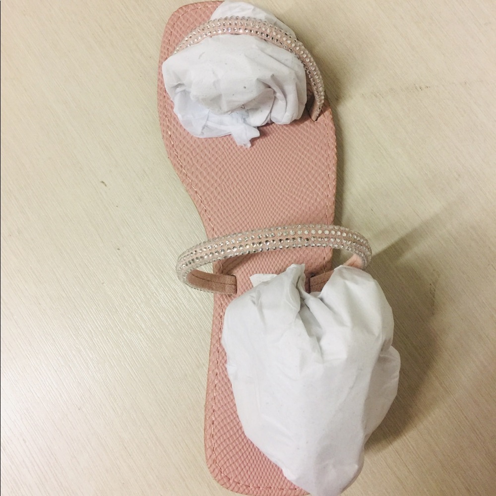 Embellished Double Strap Slides in Blush Pink - Picture 5 of 5